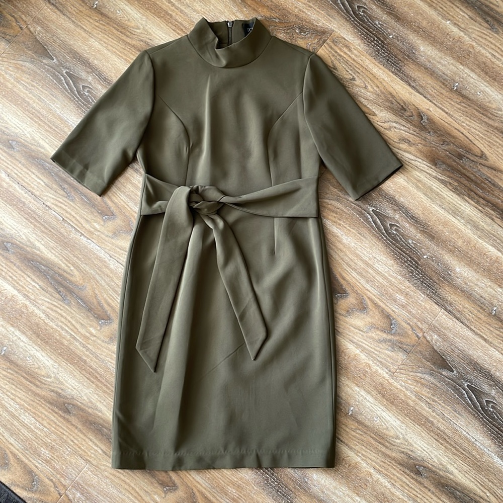 Toccin NY Tie Waist Mock Neck Sheath Dress